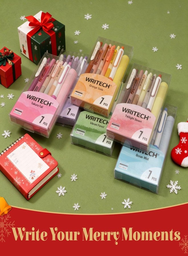 WRITECH أقلام جل للتظليل والتدوين من WRITECH: مجموعة أقلام تظليل بتدرجات ألوان باستيل متنوعة، حبر برأس رفيع 0.5 مم قابل للسحب، قلم أسود 0.7 مم، كتابة سلسة، رسم بدون نزيف، 7 أقلام (أزرق) - Image 2